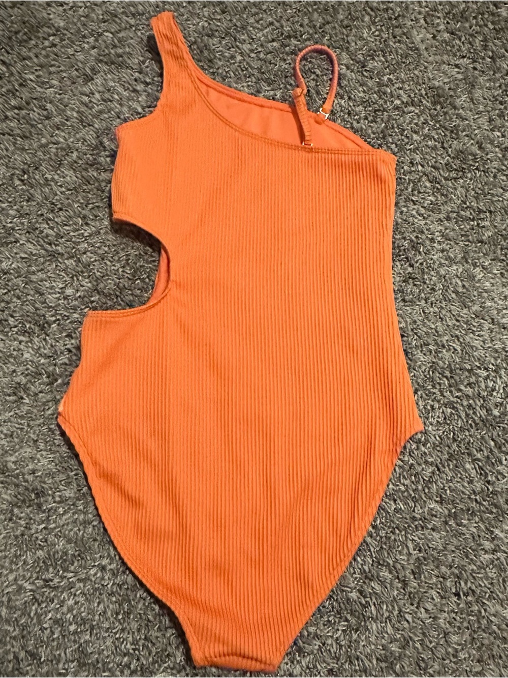 abercrombie kids Orange One-Shoulder Cutout Ribbed One-Piece Swimsuit - Picture 2 of 6